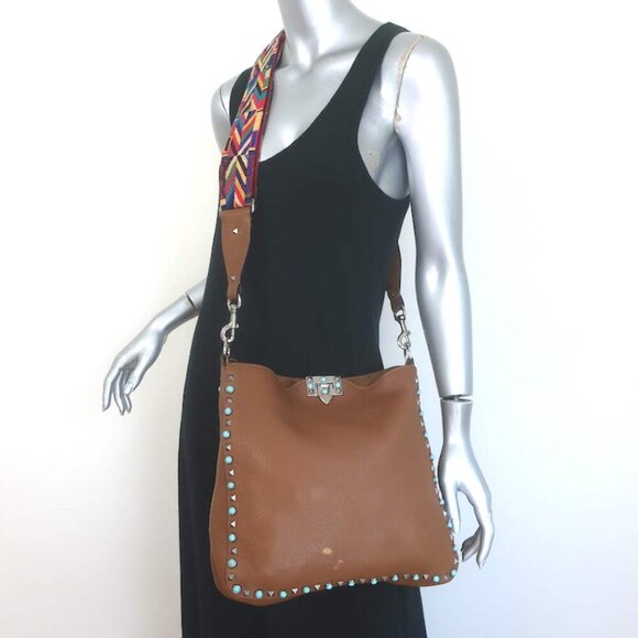 Valentino Handbags - Valentino Rolling Rockstud Guitar Strap Flip-Lock Messenger Bag Brown Leather